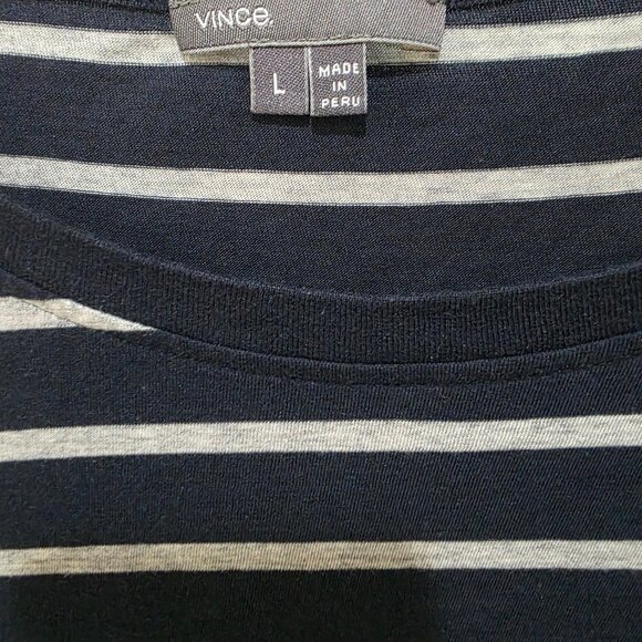 VINCE Striped 3/4 Sleeve Tee Navy Gray Soft Lightweight Knit Top Women’s Large - Picture 3 of 7